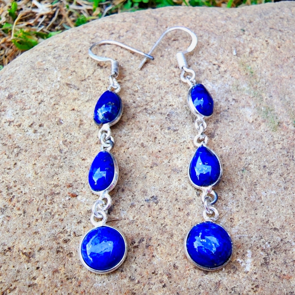 Sterling Silver 2.5" Lapis Earrings